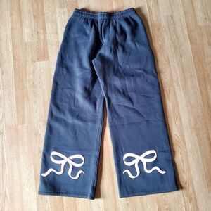 Edikted Grey Wide Leg Sweatpants With Bow Detail Size Medium